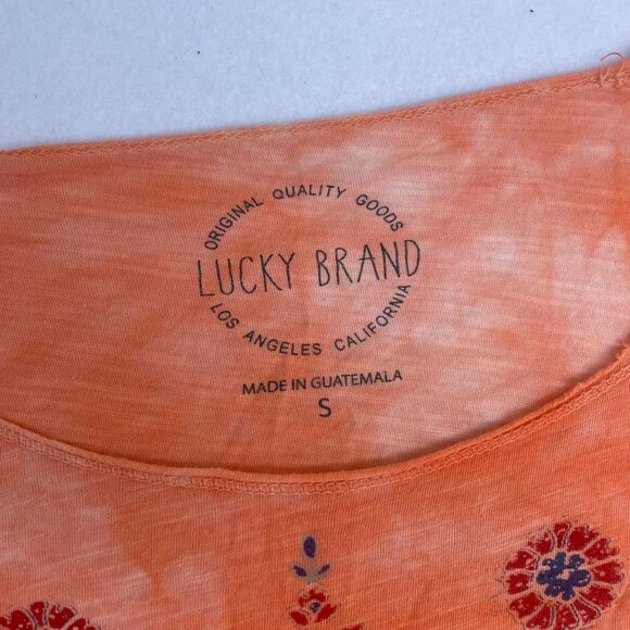 Lucky Brand Paisley Off-Shoulder Coral Peach Shirt Sz S Spring Summer Boho - Picture 2 of 4